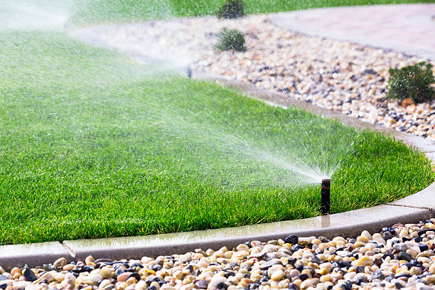 Automatic sprinklers watering lawn Automatic sprinklers watering lawn